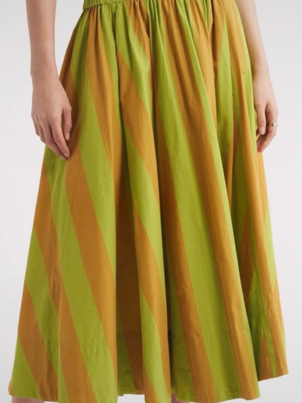 Free People Neon Yellow and Lime Striped Full Circle Skirt